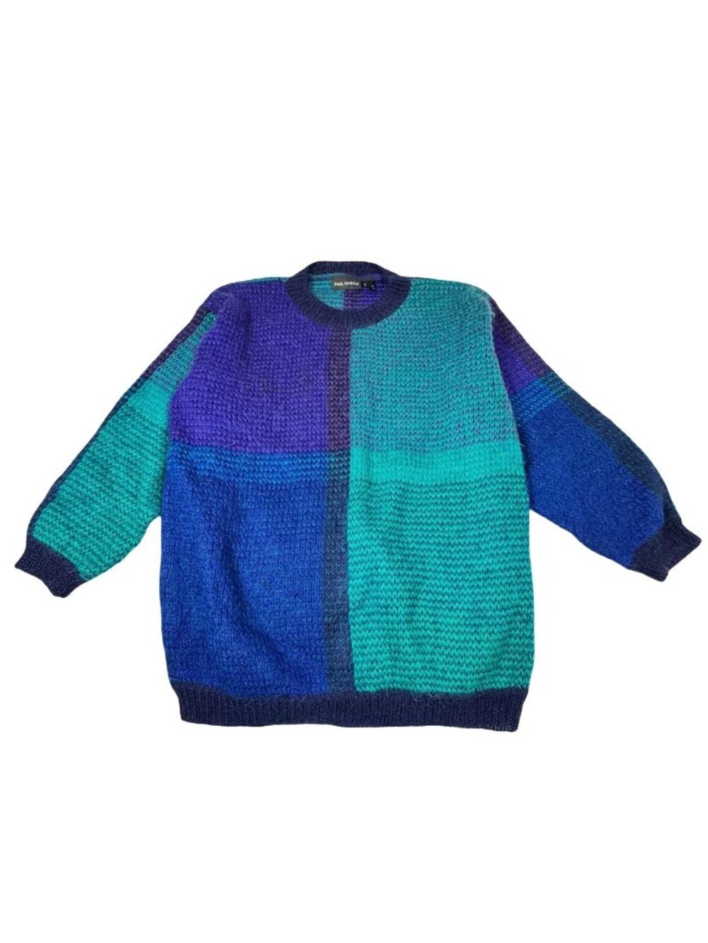 Vintage 80s Paul Harris Fuzzy Mohair Colorblock Slouchy Oversized Sweater S